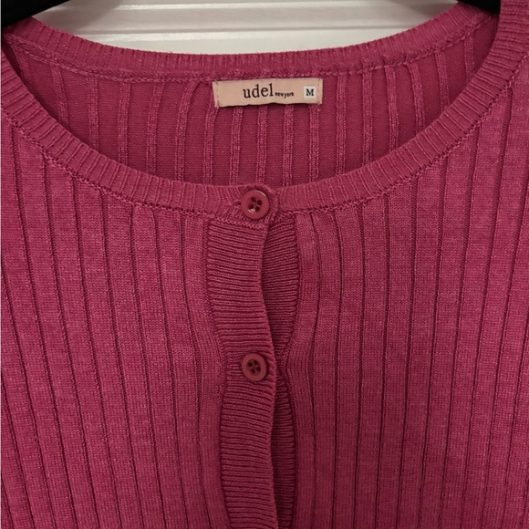 Pink Ribbed Women's Cardigan - Picture 3 of 3